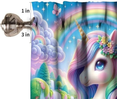 Cartoon Unicorn Valances Curtains Colorful Flowers Dreamy Rainbow Window - Image 3