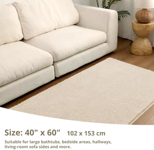 Polyester Bathroom Rug 40"x60" Beige, Large Soft Shaggy Bath Mat - Image 2