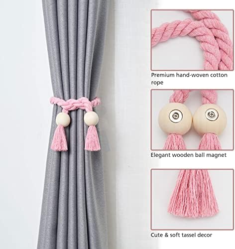NICEEC 4 Pack Wooden Ball Magnetic Curtain Tiebacks Boho Home Decor Drape Tie - Image 3