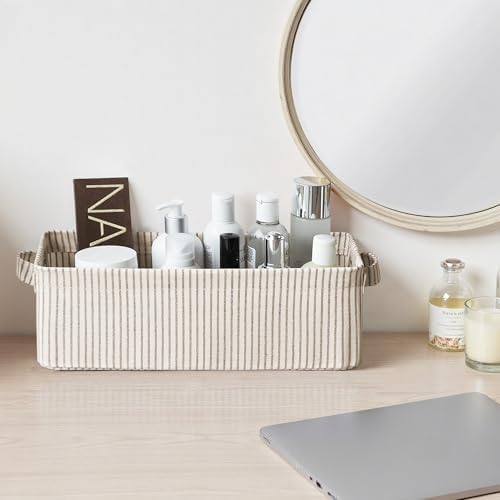 StorageWorks Fabric Narrow Storage Bins, Khaki and Beige Stripes - Image 4