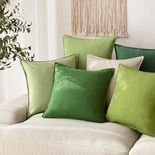 Foindtower Linen Solid Decorative Throw Pillow Covers 22x22 Forest Green - Image 5
