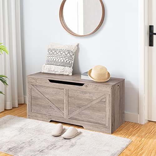 HOOBRO Storage Bench, 43.3” Retro Wooden Storage Chest - Image 5