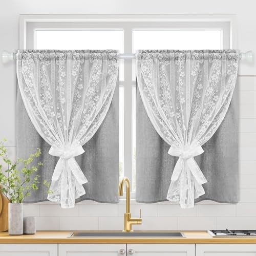 ASPMIZ Linen Kitchen Curtains 36 Inch Length, Double Layered Window Curtain 2 by ASPMIZ