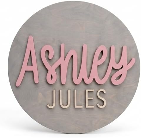 Custom Round Nursery Name Sign, Personalized 3D Baby Name Announcement Sign by Obsidian+Home+Creations