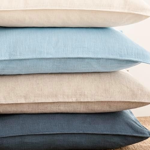 Foindtower Linen Solid Decorative Throw Pillow Covers 22x22 Inch Light Blue - Image 7