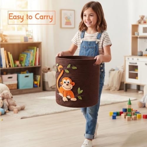 Animal Basket for Nursery Storage, Woven Cotton Rope Bin - Image 2