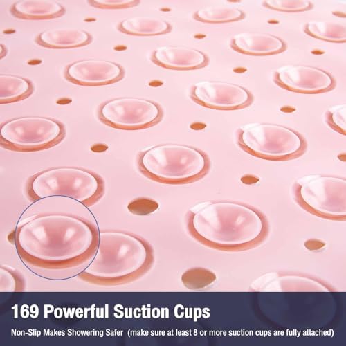 Square Shower Mat Bathtub Mat Tub Bath Mat Non Slip Pink 21"x21" - Image 3