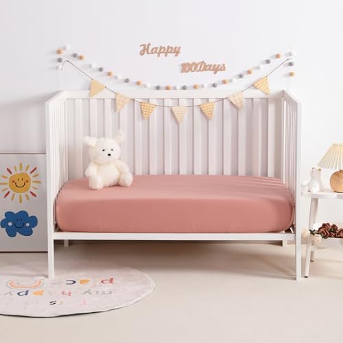 NTBAY Crib Muslin Fitted Sheets, 2 Pack, 28 x 52, Blush Pink - Image 2