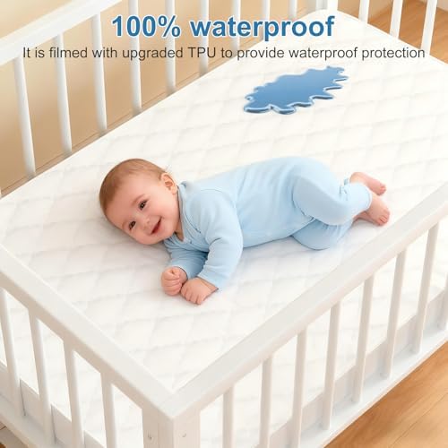 2 Pack Waterproof Mattress Protector Crib, Cotton 24X38 Fitted Crib Sheets Crib - Image 6