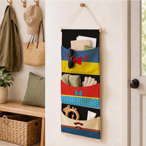 3-Pocket Hanging Wall Organizer, Colorful Bow and Star Over Door Storage - Image 5
