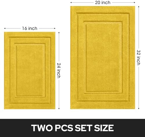 HOMEIDEAS Bathroom Rugs Sets 2 Piece, Super Soft Non Slip Bath Mat Yellow - Image 2