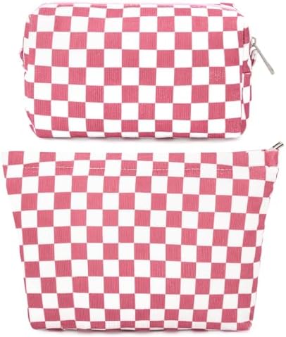 SOIDRAM 2 Pcs Checkered Makeup Bag Large Cosmetic Bag Toiletry Bag Makeup Pouch by SOIDRAM