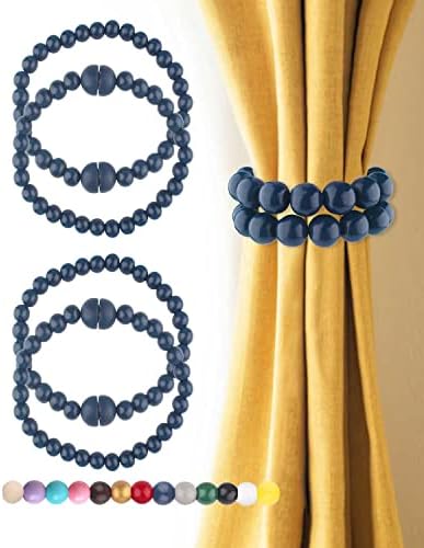 4 Pieces Curtain Tiebacks Magnetic: Boho Curtain Holdbacks Wooden Bead Drape by Unknown