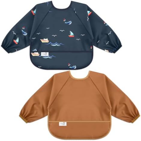 Long Sleeve Baby Bib, Waterproof Fabric, Catch-All Pocket, Baby Smock Bib by Unknown