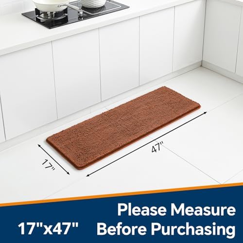 Chenille Bathroom Runner Rug 17"x47" Rust, Plush Bath Mat - Image 2