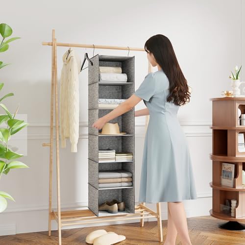 Hanging Closet Organizer 6-Shelf, Oxford Linen Wardrobe Storage - Image 2