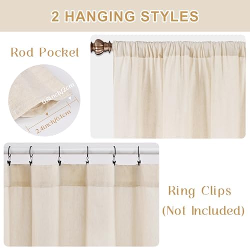 ASPMIZ Linen Kitchen Curtains 24 Inch Length, Farmhouse Boho Button Kitchen - Image 5