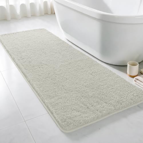 Polyester Bathroom Runner Rug 24"x60" Light Gray, Soft Bath Mat by Kildoss