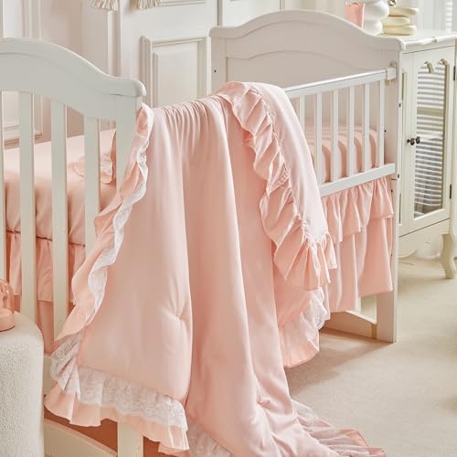 Ruffled Crib Bedding Set Floral Design 3 Pieces Baby Boho Quilted Comforter - Image 4