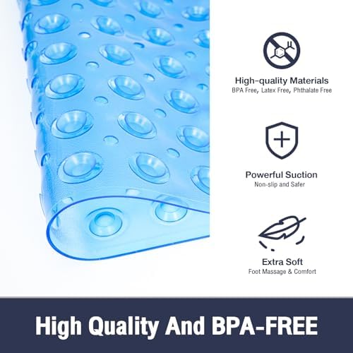 Extra Long Bathtub Mat Non Slip Bath Mat Clear Blue 40"x16" Full - Image 6