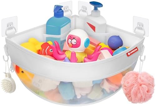 UNEEDE 4.32 Gallons Corner Mounted Bath Toy Storage Holder, Mesh Shower Caddy by UNEEDE