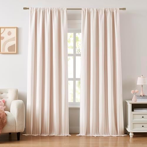 ZJDECOR 95 Inches Long Pink White Stripe Full Blackout Curtain Panels by ZJDECOR