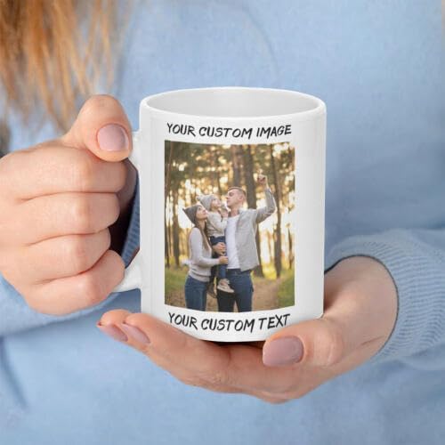 Personalized Coffee Cup with Photo, Logo or Text - Custom Both Sides Printed Mug for Him & Her - Unique Customized Gifts with Names - White/Yellow