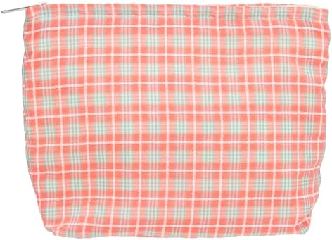 Flat Makeup Bag for Women, Zipper Cosmetic Pouch for Purse, Check Red by PAZIMIIK