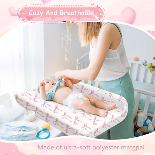 2 Pack Pink Bow Baby Changing Pad Covers - Image 7