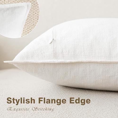 Foindtower Linen Solid Decorative Throw Pillow Covers 20x20 Cream White - Image 3