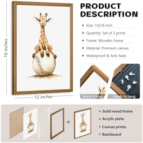 Sports Nursery Wall Art Baby Boys Room Canvas Pictures Safari Animal Wall Decor - Image 2