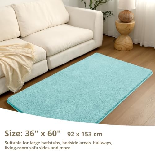 Polyester Bathroom Rug 36"x60" Aqua Haze, Large Soft Bath Mat - Image 2