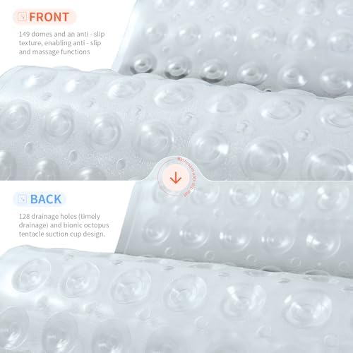 Anti-Slip Bathtub Shower Mat 28×15 Inch Clear White - Image 2