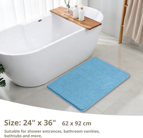 Polyester Bathroom Rug 24"x36" Blue, Non-Slip Soft Shaggy Bath Mat - Image 2
