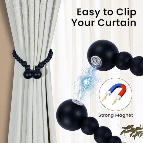 KLOGTSIND Magnetic Curtain Tiebacks, 6 Pack Wood Bead Curtain Holdbacks - Image 2