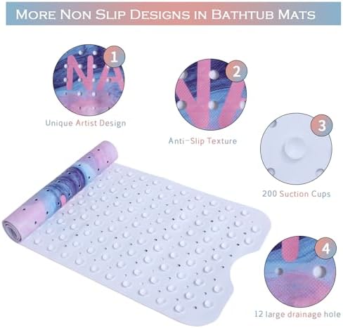 Pink Blue Bathtub Mat Non Slip 40x16in Extra Long Marble Bath Mat - Image 4
