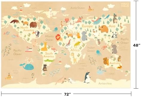 Kids Bedroom Rug with World Map & Animals – 4x6 Educational Washable Area Rug - Image 2