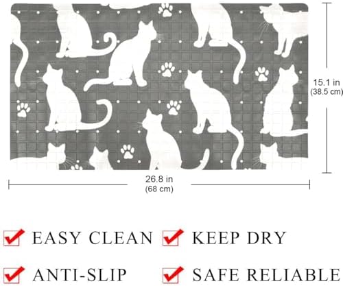 Bathtub Mat Non Slip 26.8x15.1 Inch, Cats Gray Shower Mat - Image 4