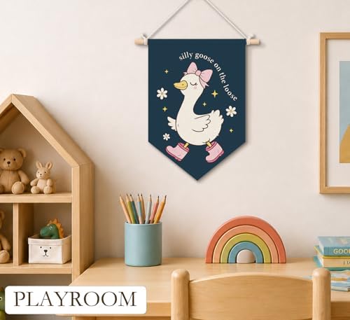 KDHTY Navy Blue Goose Nursery Canvas Hanging Pennant Flag Banner, Girls Room - Image 5