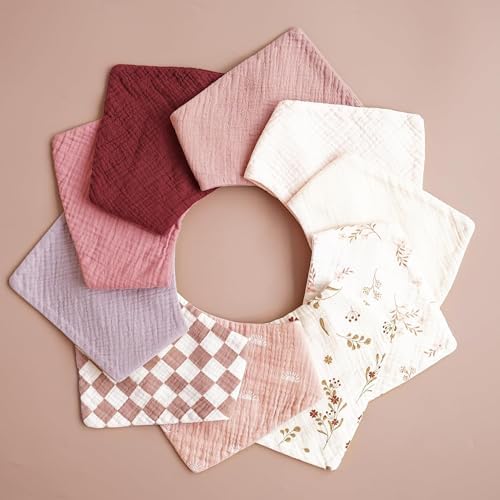 Konssy 10 Pack Baby Muslin Bandana Bibs - Image 6