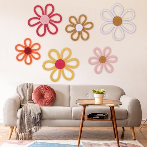 Barydat 6 Pcs Boho Nursery Decor Daisy Flower Woven Macrame Wall Hanging 3 Size by home