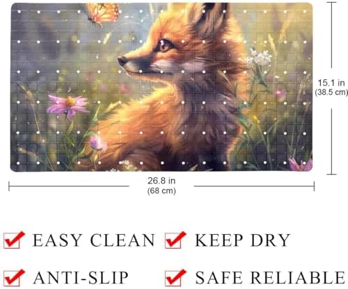 Bathtub Mat Non Slip 26.8x15.1 Inch, Fox Butterfly Shower Mat - Image 4