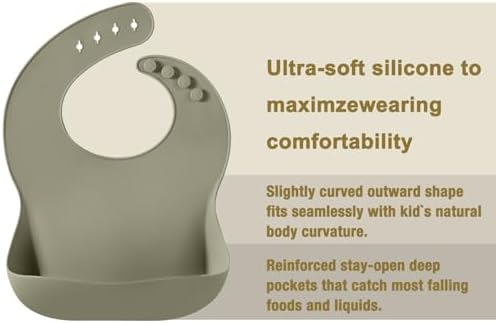 PandaEar Set of 3 Silicone Baby Bibs, Waterproof Soft Adjustable Bibs - Image 5