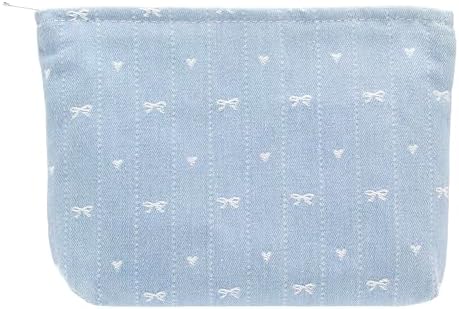 Flat Makeup Bag for Women, Zipper Cosmetic Pouch for Purse, Jean Light by PAZIMIIK