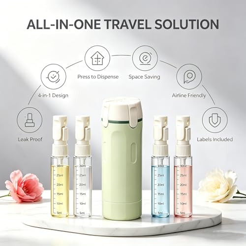 4 in 1 Travel Dispenser Bottle, One-Press No Squeeze Toiletries Set - Image 7