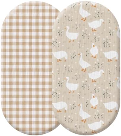Breling 2 Pcs Muslin Silly Goose Khaki Gingham Bassinet Sheets by Breling