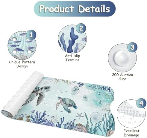Bathtub Mat Non Slip, Turtle Extra Long Bath tub Mat Shower Floor Mat - Image 3