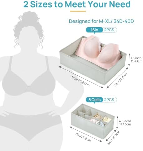 Vtopmart M-XL/34D-40D Large Bra Drawer Organizer, 4 Pack Foldable Fabric - Image 2