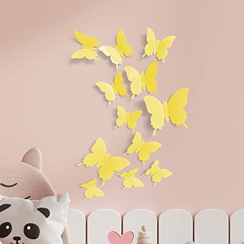 Cute Yellow Butterfly Wall Decor 24 pcs, Girls Room Wall Decals, Aesthetic - Image 3