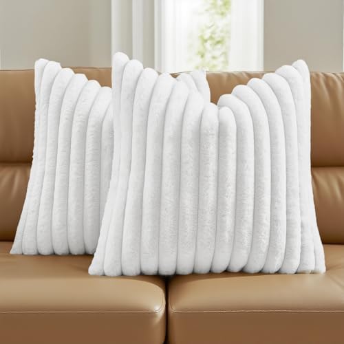 FUTEI Pack of 2 Faux Fur Throw Pillow Covers 18x18 Inch by FUTEI